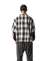Cut-Off layered Oversize Check Shirt - Black