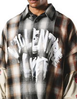 Cut-Off layered Oversize Check Shirt - Ivory