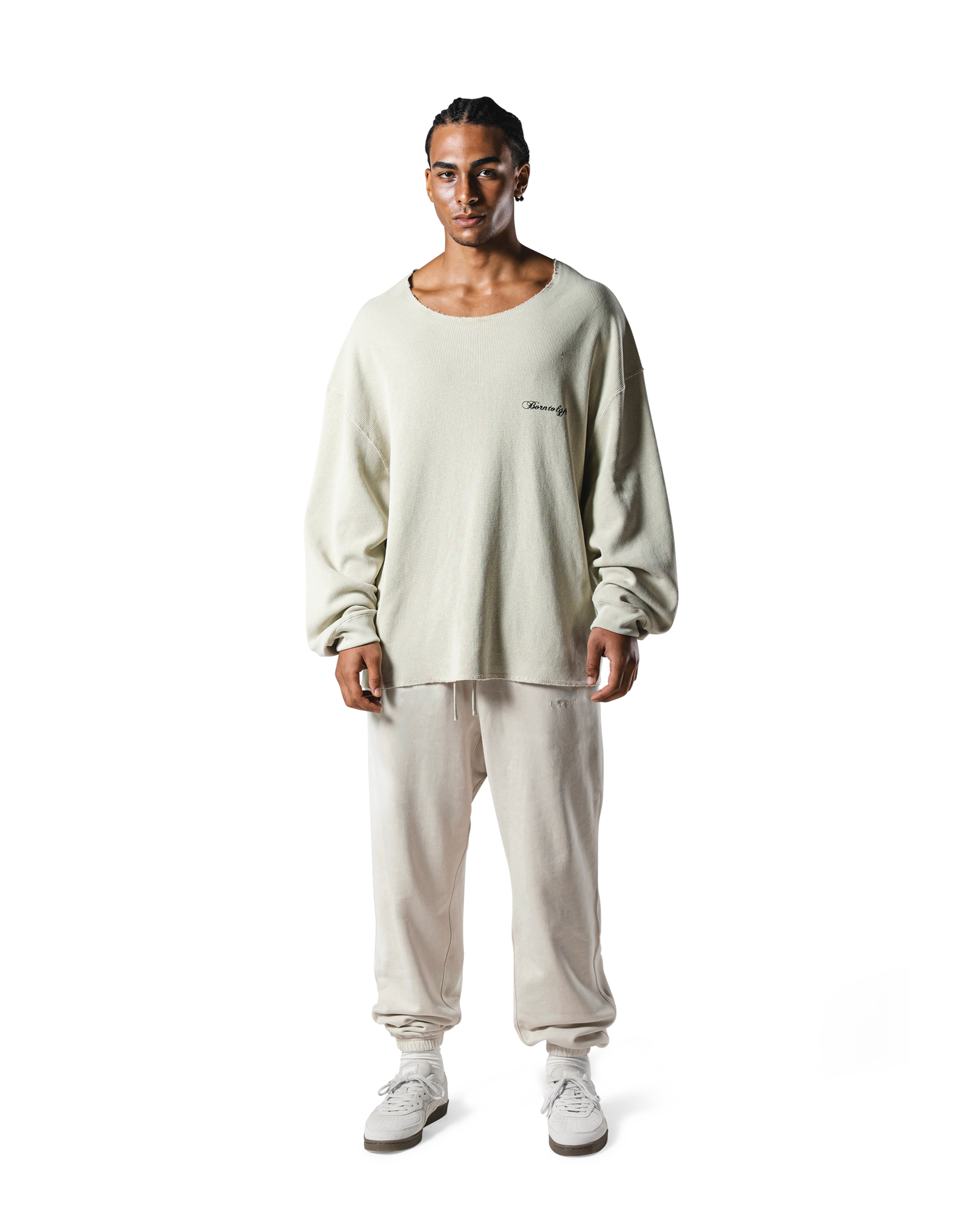 トップス LYFT THERMAL WIIT LOOSE LONG T-SHIRT Cut-Off Vintage thermal Long T-Shirt - Ivory – LÝFT