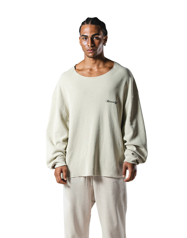 Cut-Off Vintage thermal Long T-Shirt - Ivory