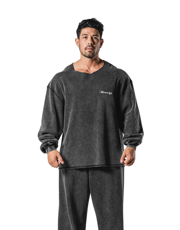 Cut-Off Vintage thermal Long T-Shirt - Black