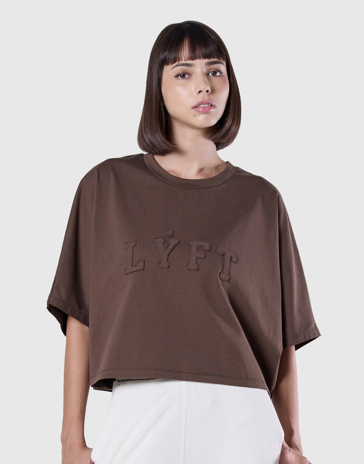 Dolman sleeve cinch-hem T-shirt - Brown