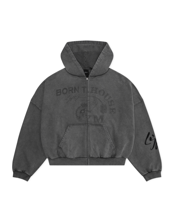 LÝFT × Power House Gym Vintage Zip-Up Sweat Hoodie - D.Grey