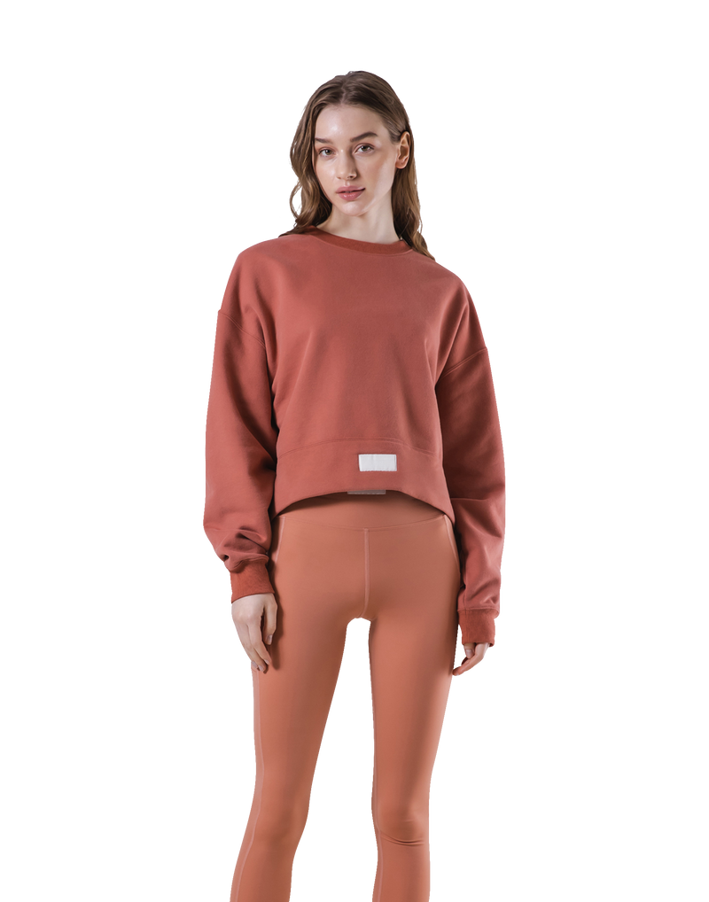 Woven Label Cropped Crewneck Sweat - Coral