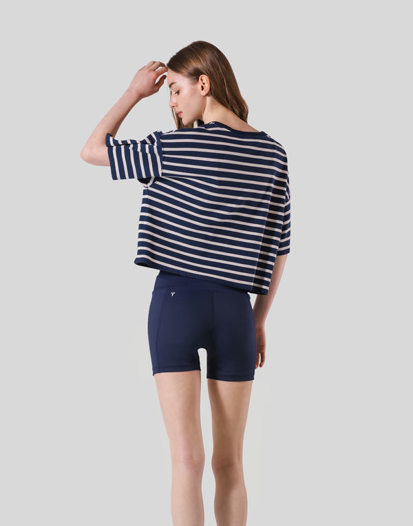 Woven Stripe Wide T-Shirt - Navy