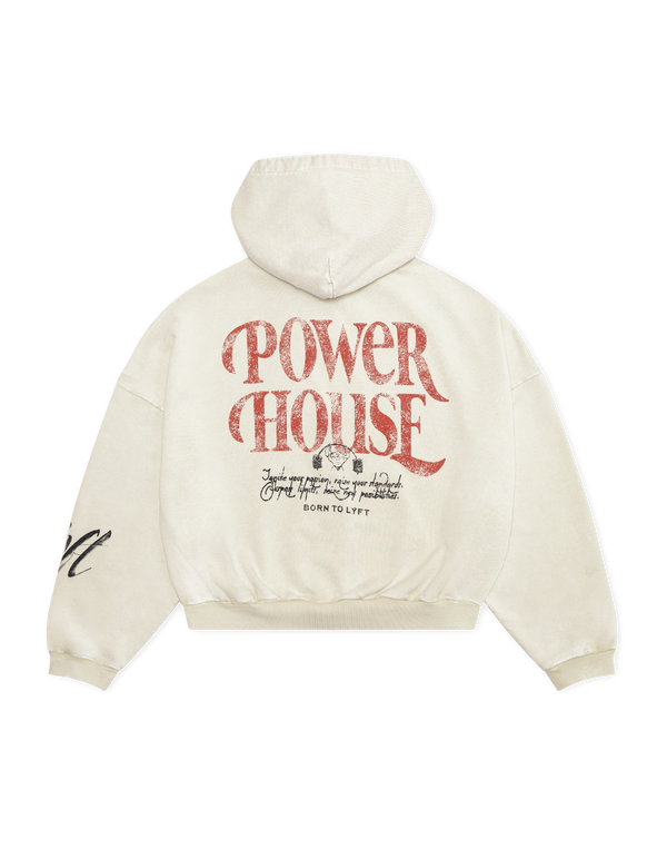 LÝFT × Power House Gym Vintage Zip-Up Sweat Hoodie - Ivory