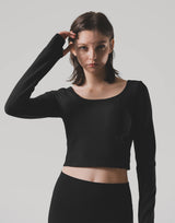 Square Neck Thumbhole Top - Black