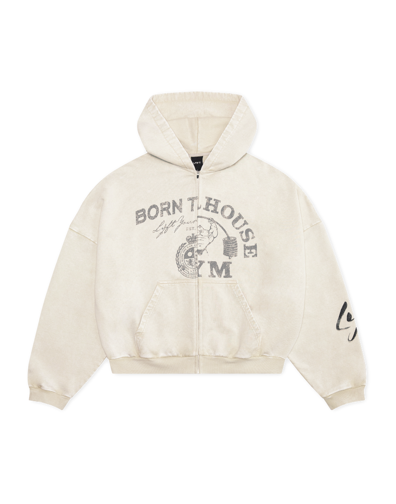 LÝFT × Power House Gym Vintage Zip-Up Sweat Hoodie - Ivory