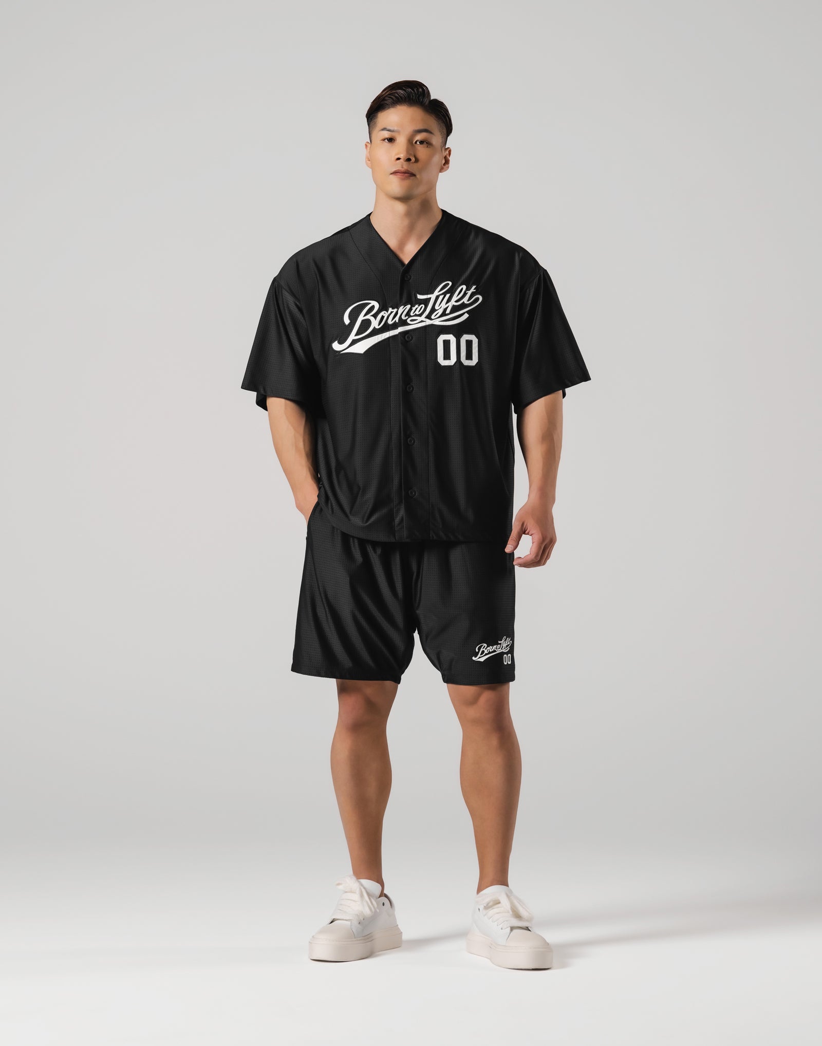 トップス LYFT MESH BASEBALL SHIRT - BLACK Script Logo Mesh Baseball Shirt - Black – LÝFT