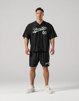 Script Logo Mesh Baseball Shirt - Black