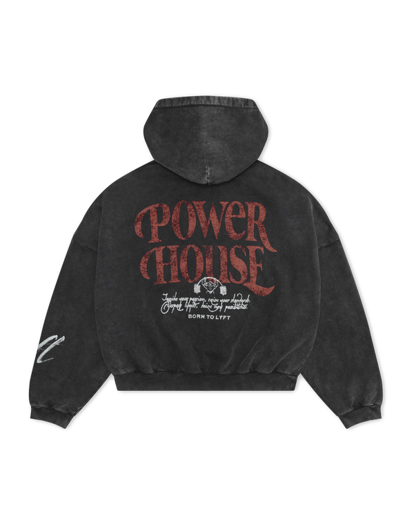 LÝFT × Power House Gym Vintage Zip-Up Sweat Hoodie - Black