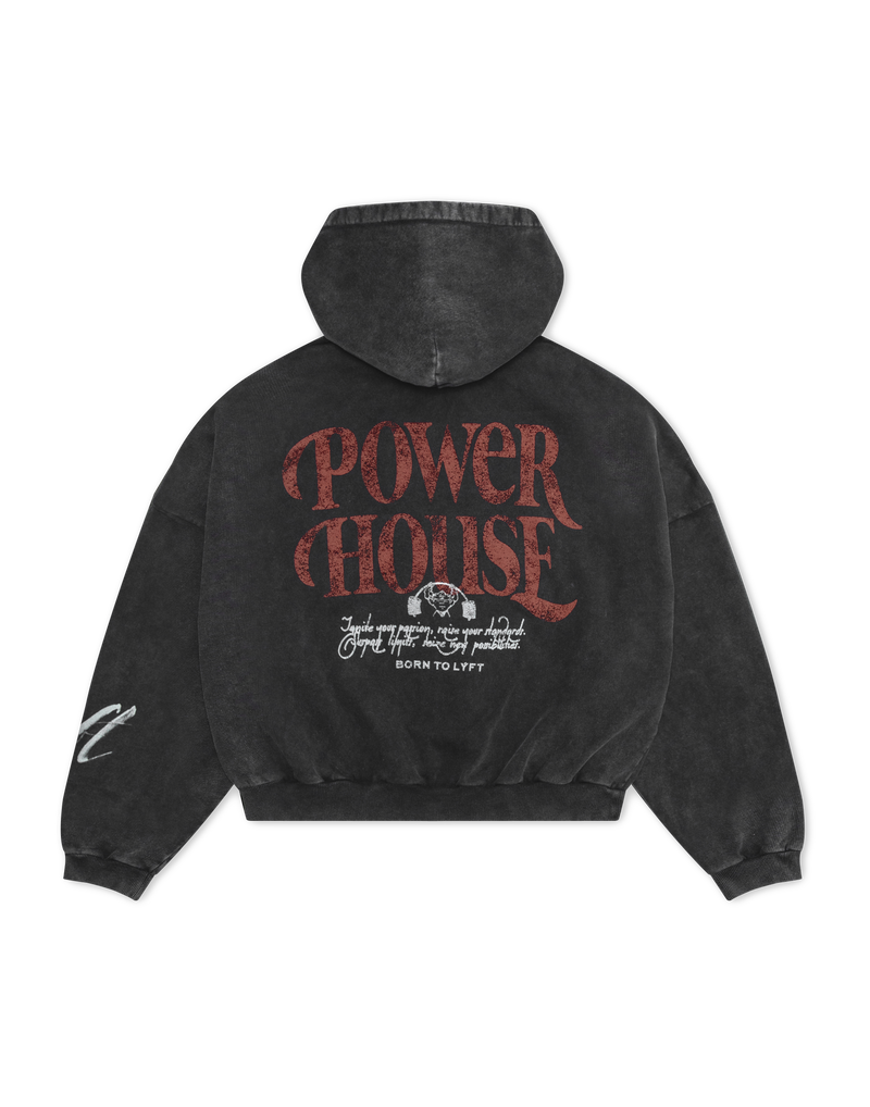 LÝFT × Power House Gym Vintage Zip-Up Sweat Hoodie - Black