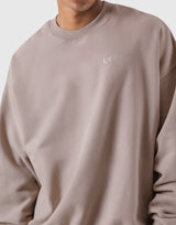 One Point Oversize Crew Neck Sweat - Beige
