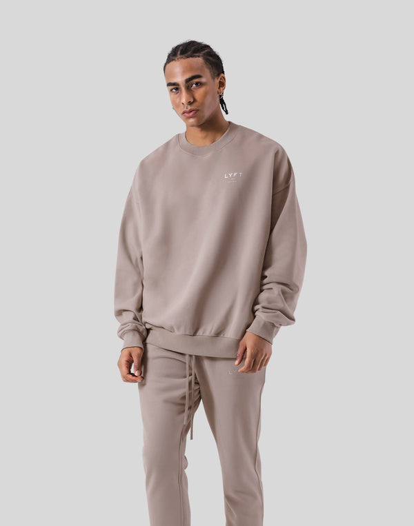 One Point Oversize Crew Neck Sweat - Beige