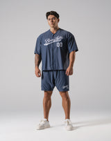 Script Logo Mesh Baseball Shirt - Grey