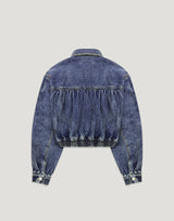 Back Gather Denim Jacket - Blue