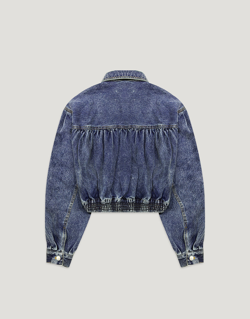 Back Gather Denim Jacket - Blue