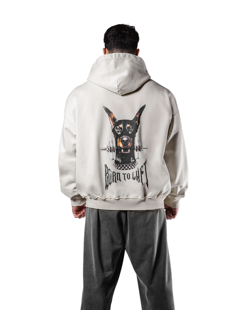 Dog Graphic Vintage Oversize Hoodie - Ivory