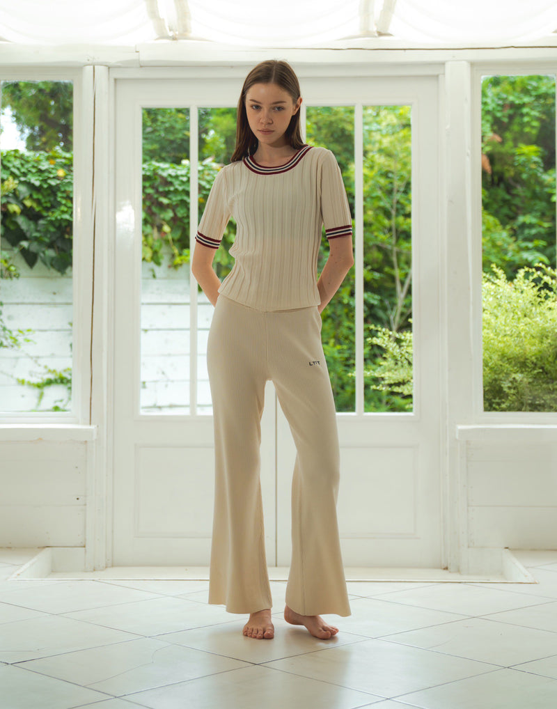 Rib Knit Flare Pants - Ivory