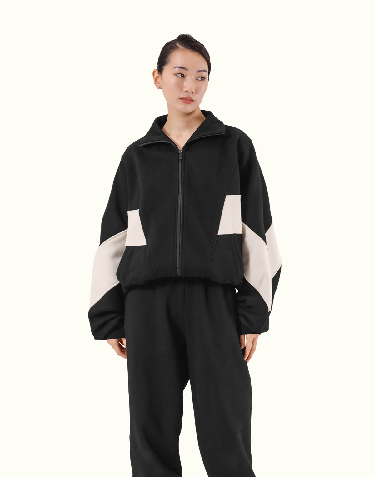 Loose Fit Zip Up Sweat Jacket 2 - Black