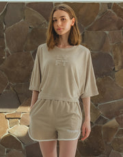 Batwing Sleeve Pile T-Shirt - Beige