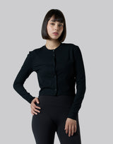 Stretch Crewneck Cardigan - Black