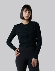 Stretch Crewneck Cardigan - Black