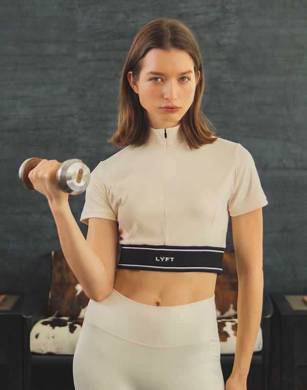 Half Zip Nylon T-Shirt - Ivory