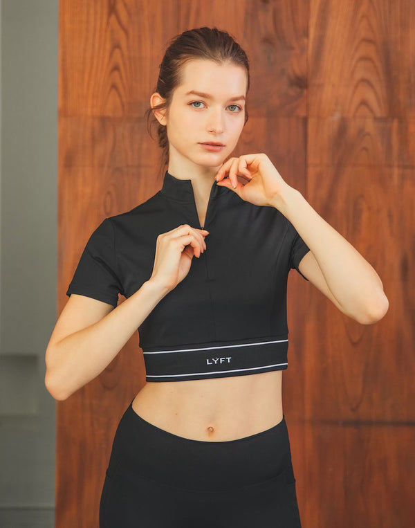 Half Zip Nylon T-Shirt - Black