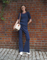 Rib Knit Flare Pants - Navy
