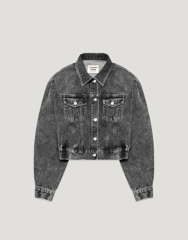 Back Gather Denim Jacket - Grey