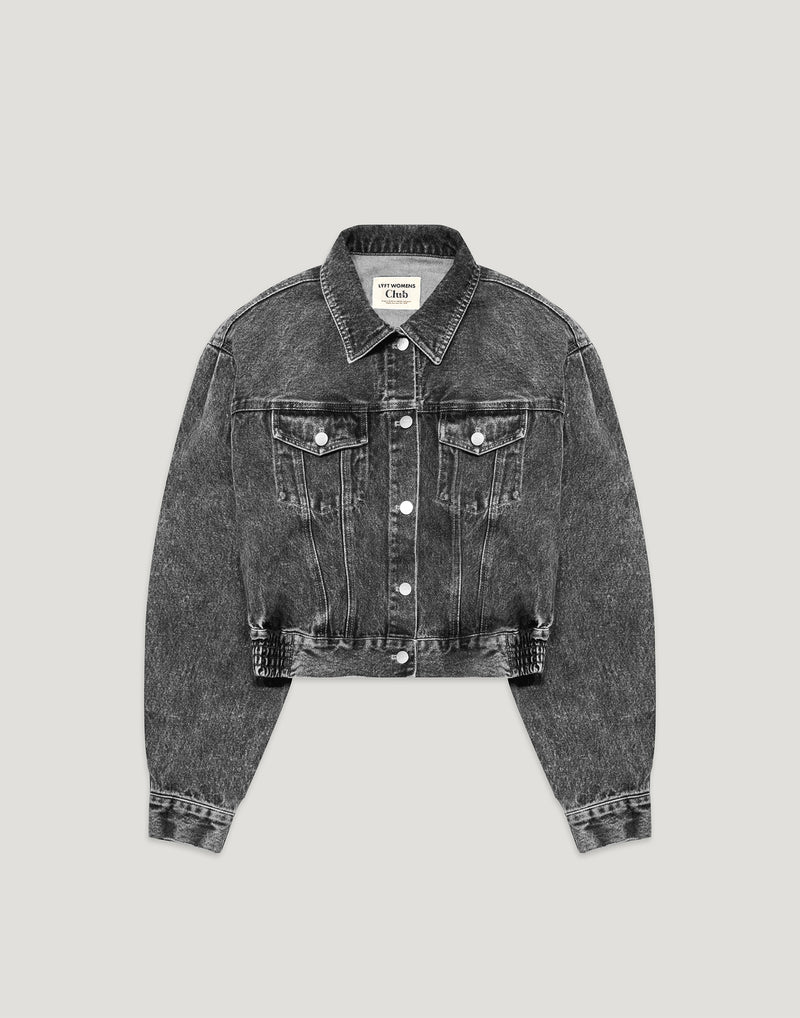 Back Gather Denim Jacket - Grey