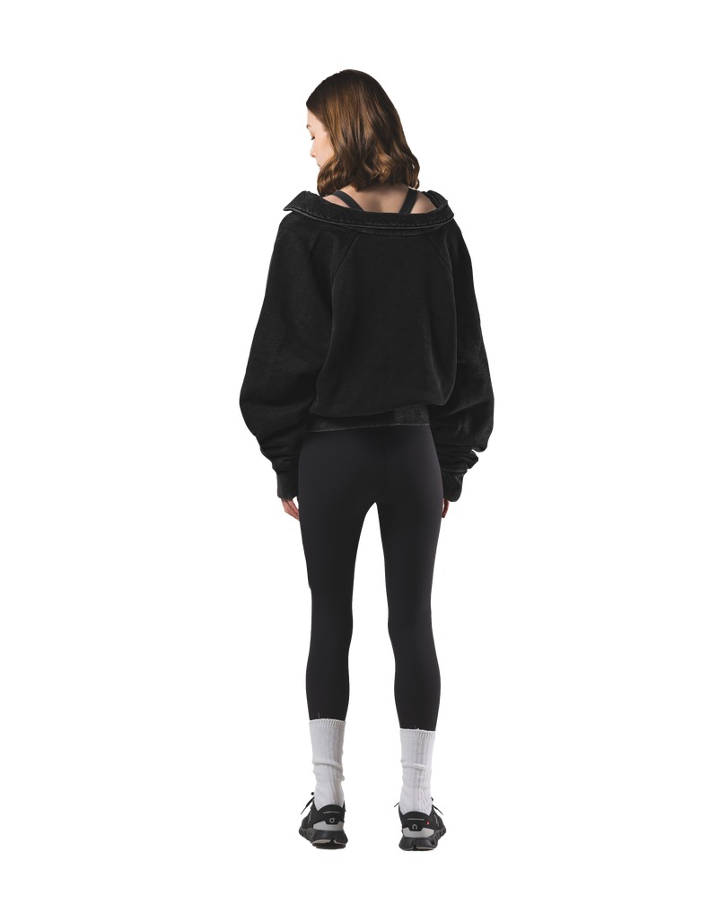 Raglan Sleeve Polo Sweatshirt - Black