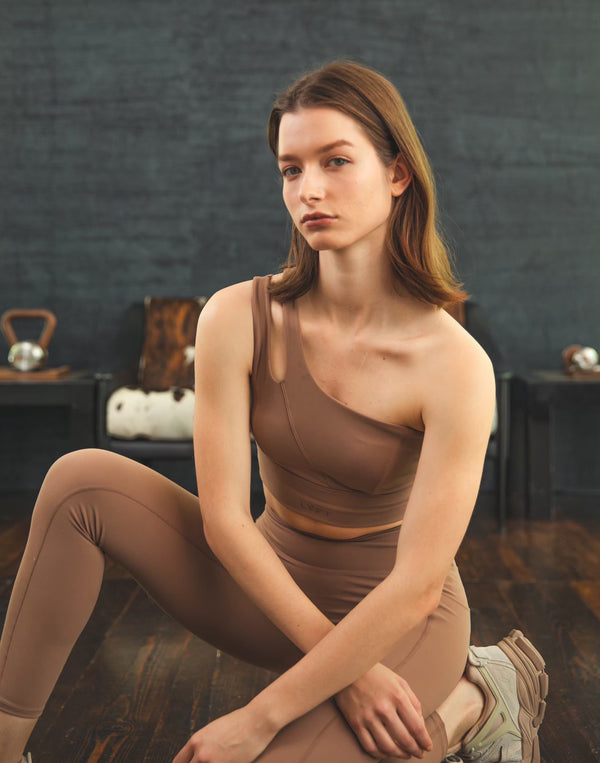 Cutout One Shoulder Bratop - Brown