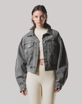 Back Gather Denim Jacket - Grey