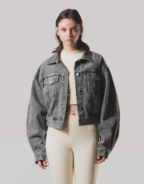 Back Gather Denim Jacket - Grey