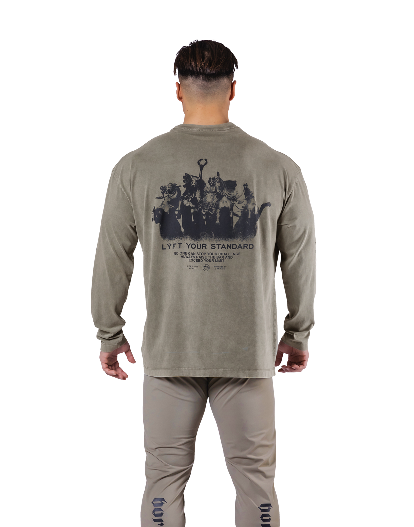 Born To LÝFT Vintage Graphic Big Long T-Shirt - Khaki