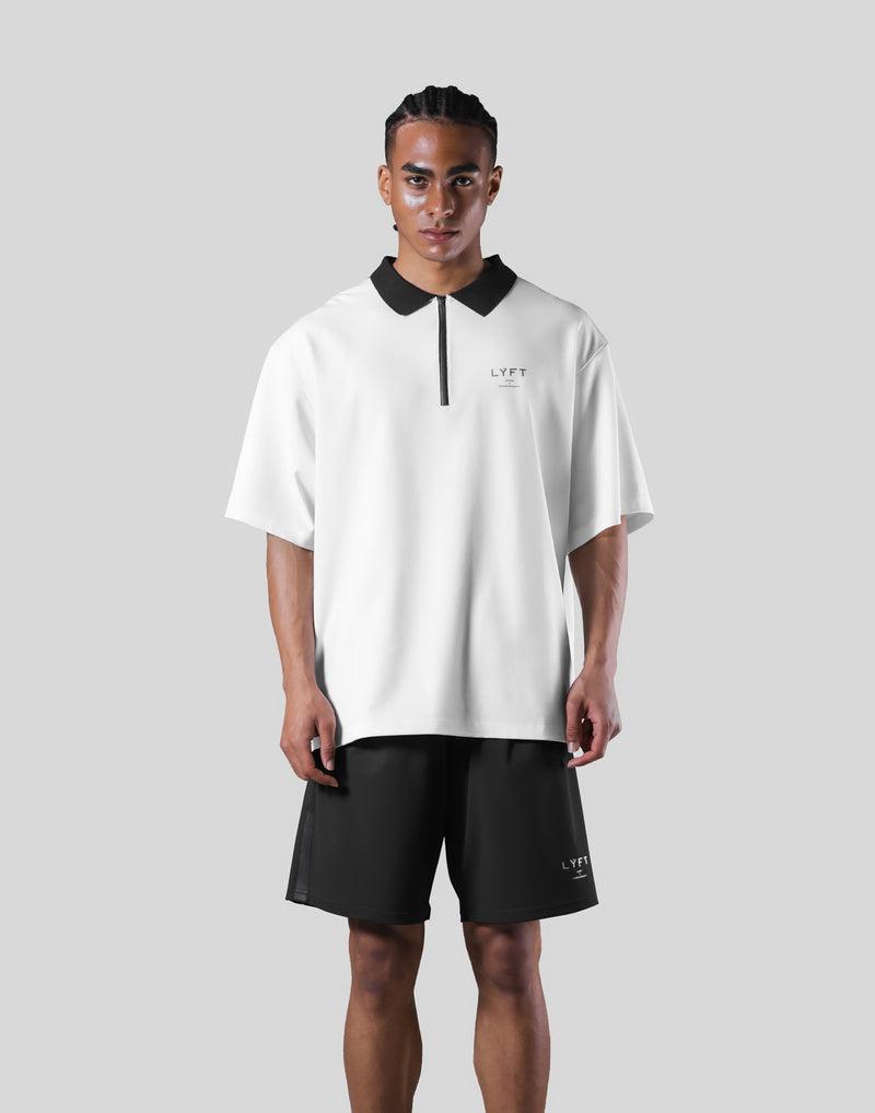 One Line Over Size Zip Up Polo Shirt - White