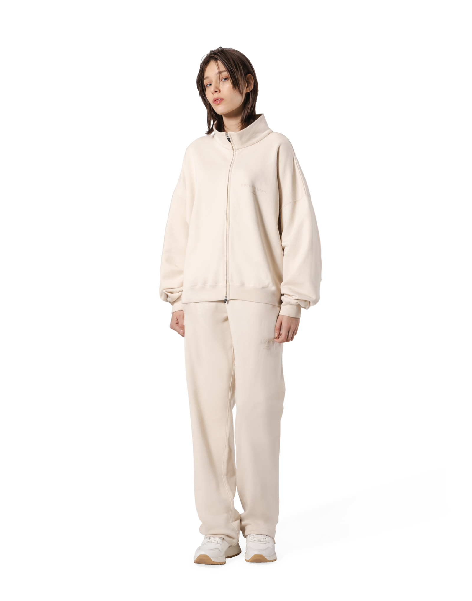 Stand Collar Zip-Up Oversize Sweat Jacket - Ivory – LÝFT