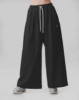 Double Pleat Wide Sweatpants - Black