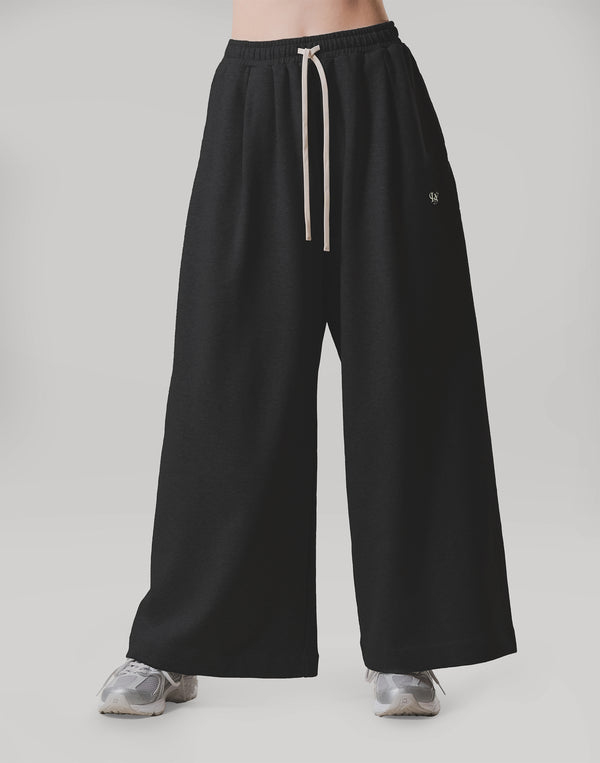 Double Pleat Wide Sweatpants - Black