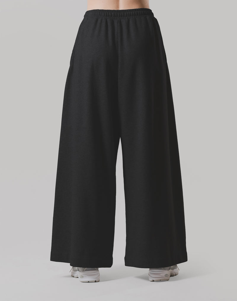 Double Pleat Wide Sweatpants - Black