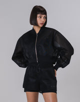 Drop Shoulder Sheer Blouson - Black