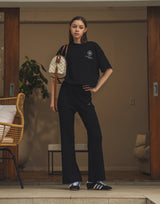 Rib Knit Flare Pants - Black