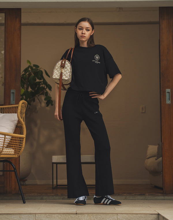 Rib Knit Flare Pants - Black