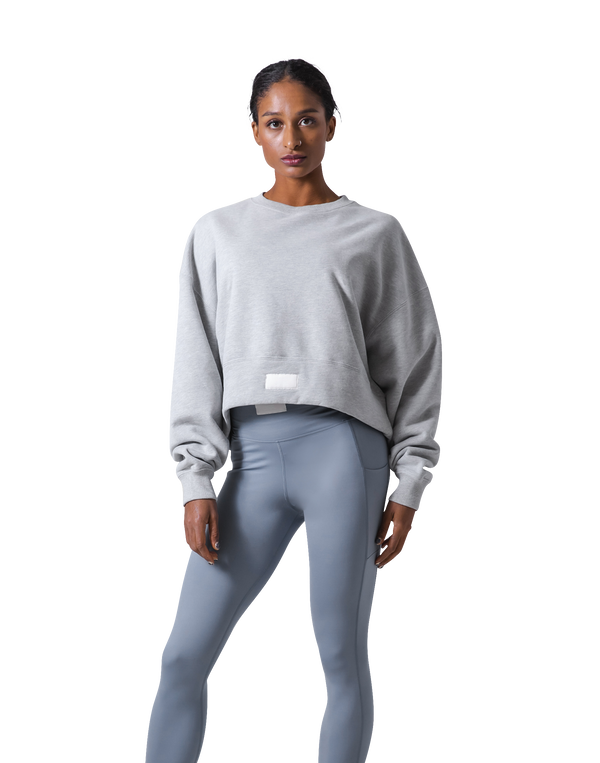 Woven Label Cropped Crewneck Sweat - Grey