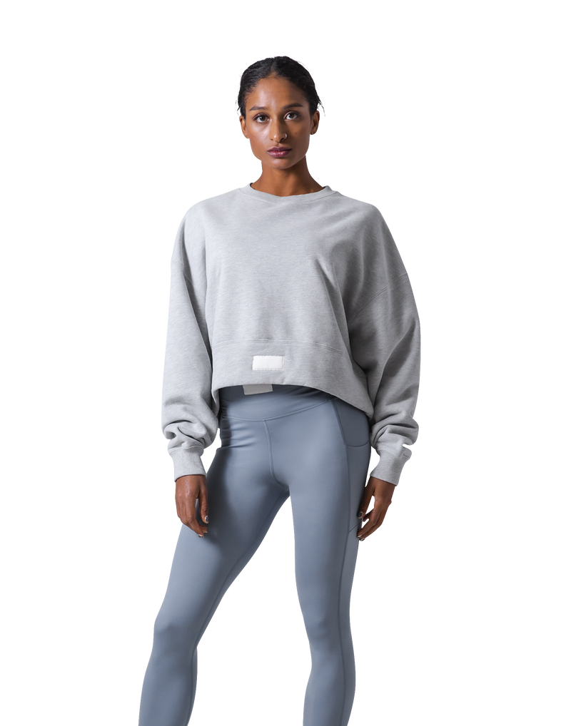 Woven Label Cropped Crewneck Sweat - Grey