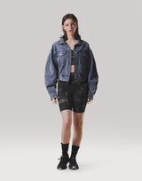 Back Gather Denim Jacket - Blue