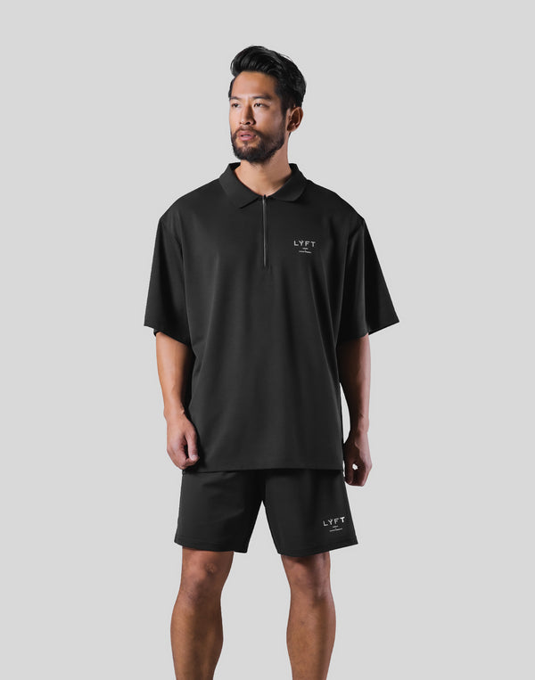 One Line Over Size Zip Up Polo Shirt - Black – LÝFT