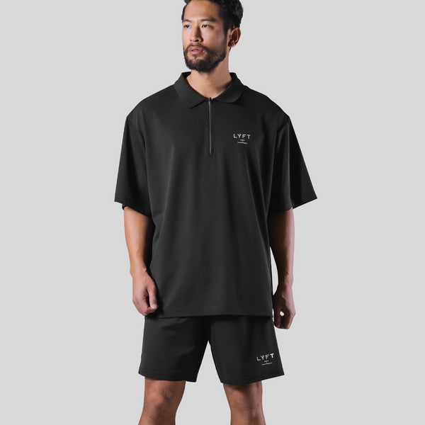 One Line Over Size Zip Up Polo Shirt - Black – LÝFT